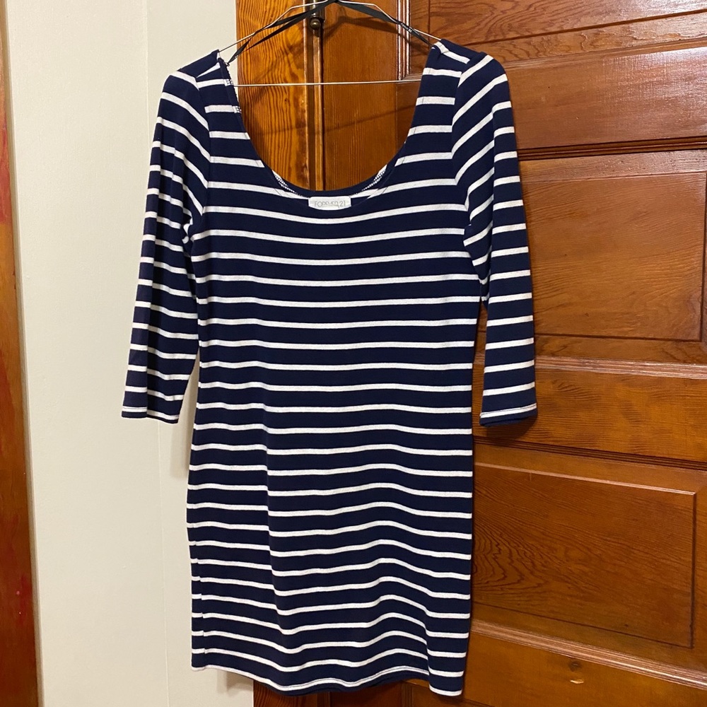 Blue and white striped dress